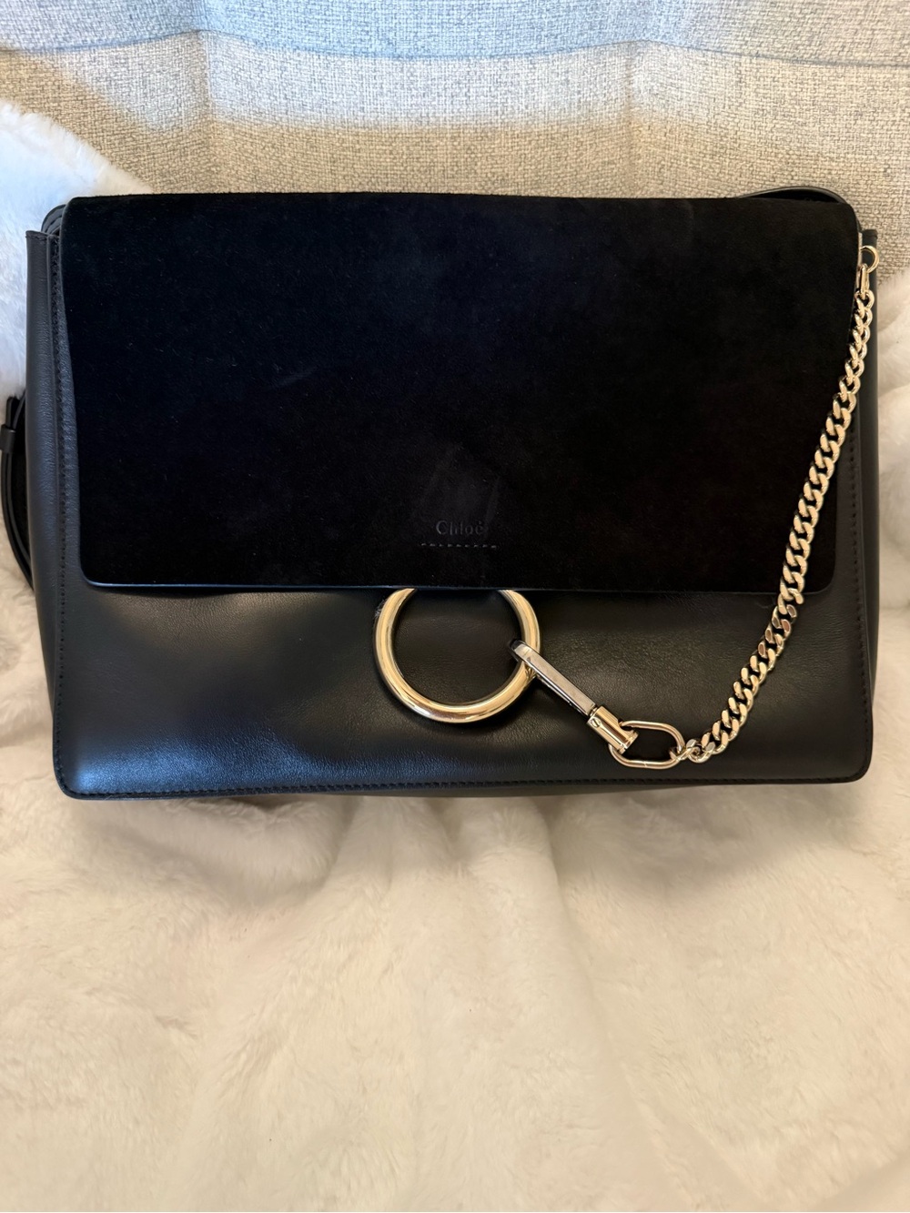 Chloe Faye Large Black Leather/Suede Bag